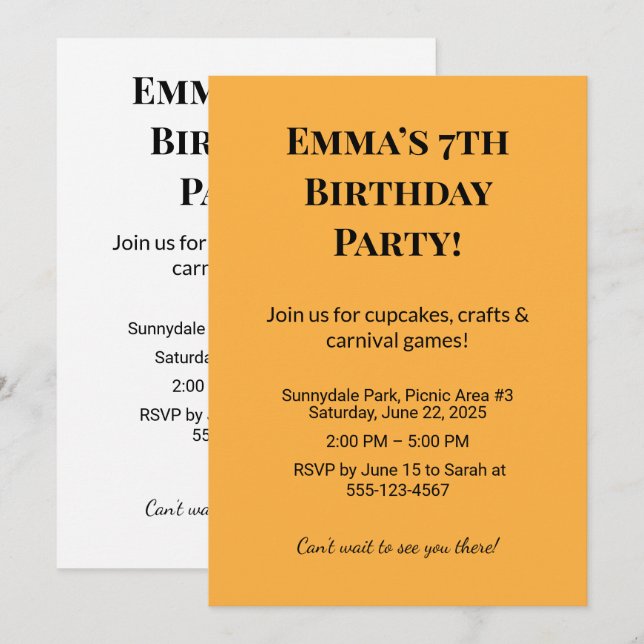 Best Personalised Birthday Party Invitation  (Front/Back)