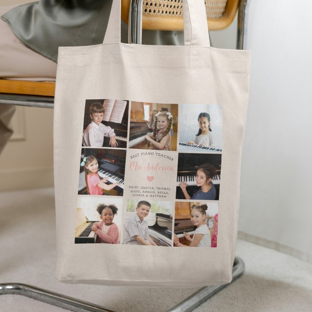 Best Piano Teacher Photo Collage Modern Tote Bag (Creator Uploaded)