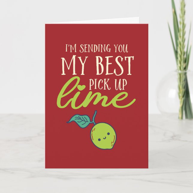 Best Pick Up Lime Funny Fruit Pun Valentine's Day Holiday Card (Front)