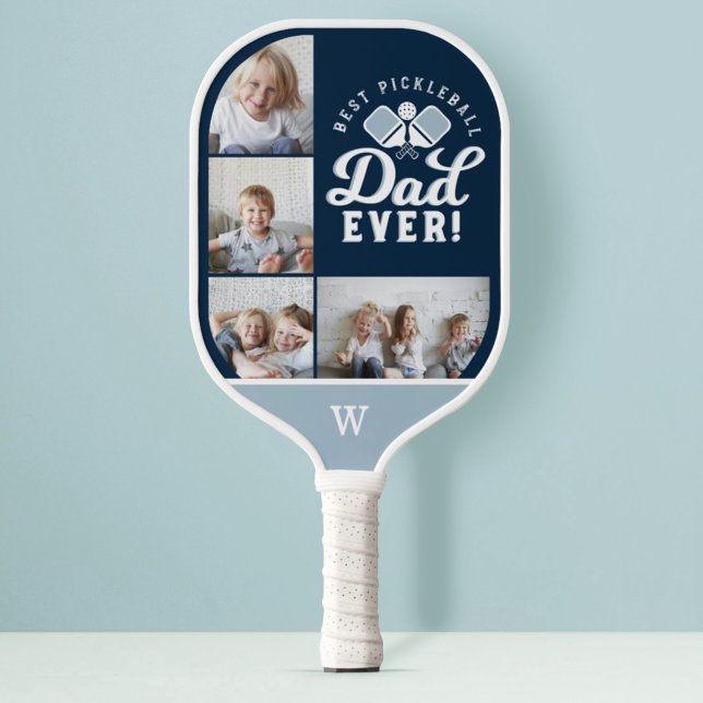 Best Pickleball Dad Ever Personalised 4 Photo Grid Pickleball Paddle (Best Pickleball Dad Ever Personalized 4 Photo Grid Pickleball Paddle)