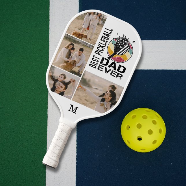 Best Pickleball Dad Ever Personalised 4 Photo Grid Pickleball Paddle (Creator Uploaded)
