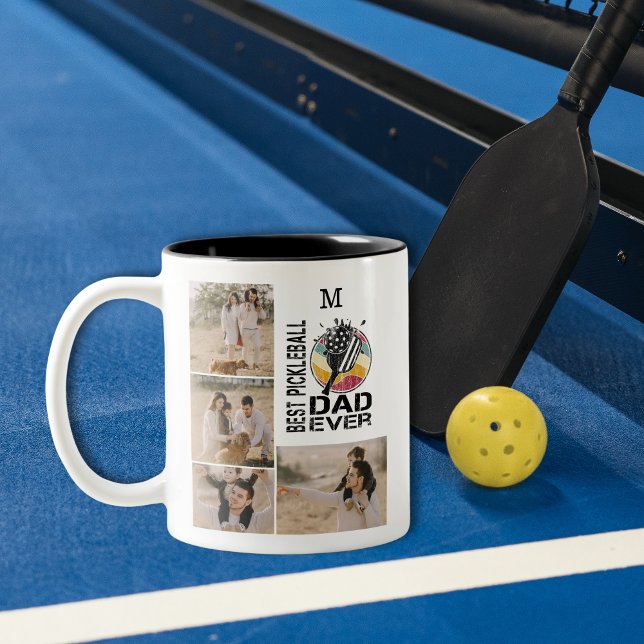 Best Pickleball Dad Ever Personalised 4 Photo Grid Two-Tone Coffee Mug (Creator Uploaded)