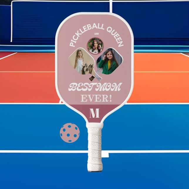 Best Pickleball Mum Ever Personalised 3 Photo Grid Pickleball Paddle (Creator Uploaded)