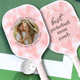Best Pickleball Mum Ever Personalised Photo Hearts Paddle