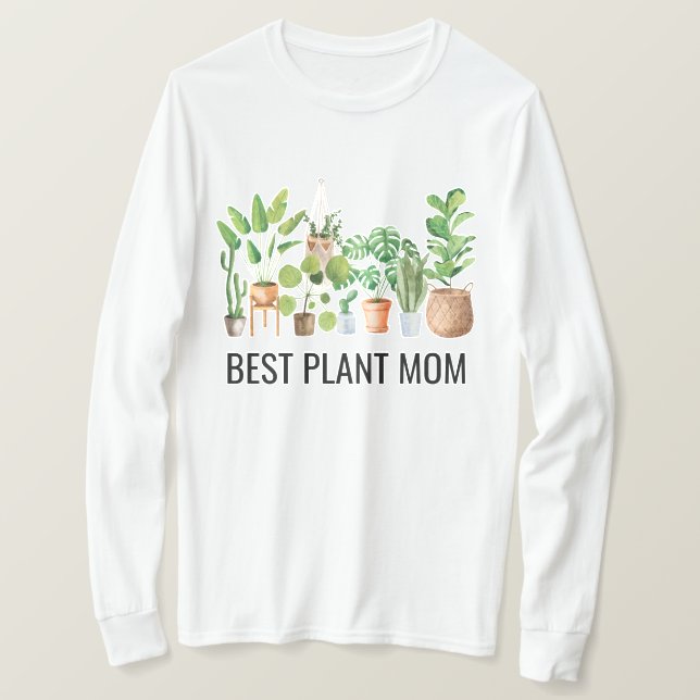 Best Plant Mum Watercolor Houseplant Quote T-Shirt (Design Front)