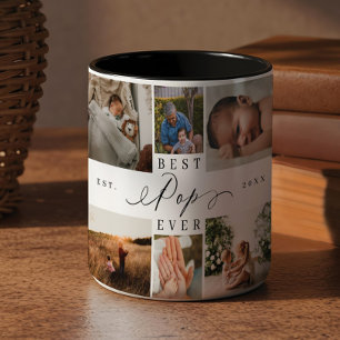 Best Pop Ever Elegant Script 8 Photo Collage Two-Tone Coffee Mug