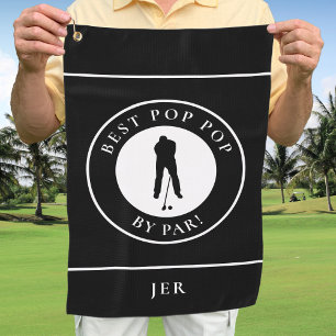 Best Pop Pop By Par Grandpa Golfer Monogram Black Golf Towel