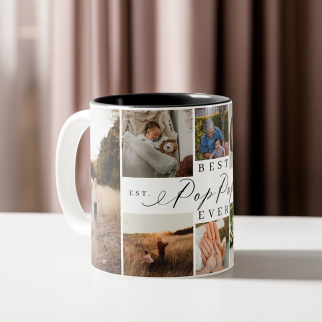 Best Pop Pop Ever Elegant Script 8 Photo Collage Two-Tone Coffee Mug (Best Pop Pop Ever Elegant Script 8 Photo Collage Two-Tone Coffee Mug)