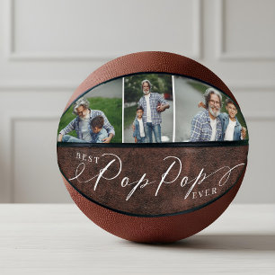 Best Pop Pop Ever Leather Father's Day Photo Gift Basketball
