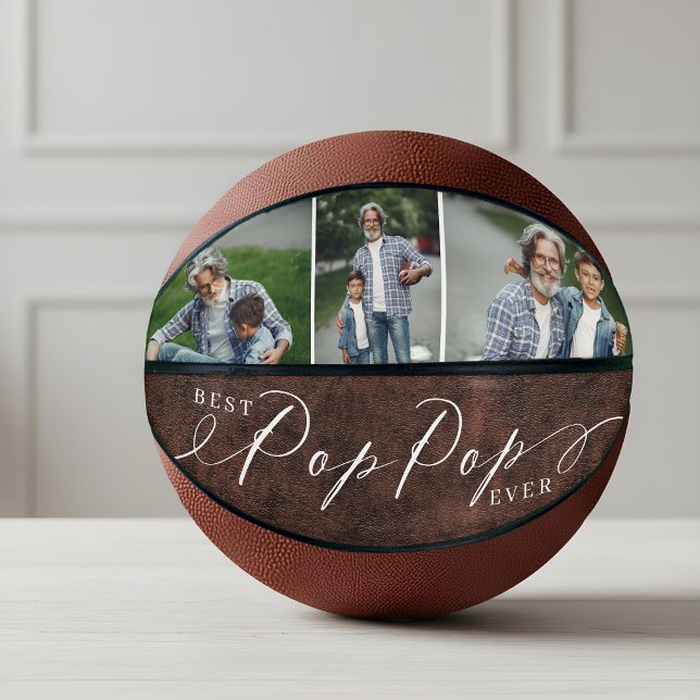 Best Pop Pop Ever Leather Father's Day Photo Gift Basketball (Best Pop Pop Ever Leather Father's Day Photo Gift Basketball)