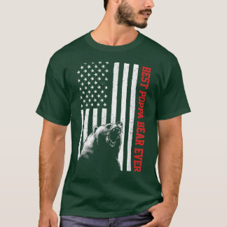 Best Poppa Bear Ever USA American Flag Father's Da T-Shirt