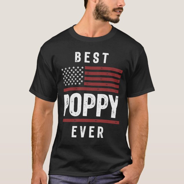 Best Poppy Ever American Flag USA Flag Gift T-Shirt (Front)