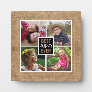 Best Poppy Ever Grandpa 4 Photo Collage Burlap Plaque