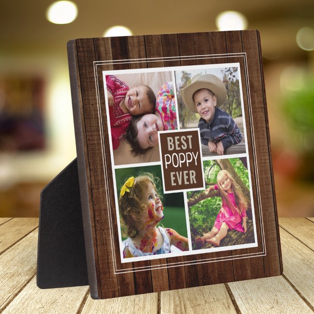 Best Poppy Ever Grandpa 4 Photo Collage Dark Wood Plaque (Creator Uploaded)