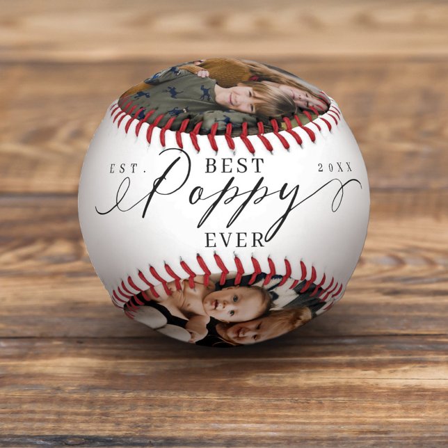 Best Poppy Ever Script Fathers Day 4 Photo Collage Baseball (Creator Uploaded)