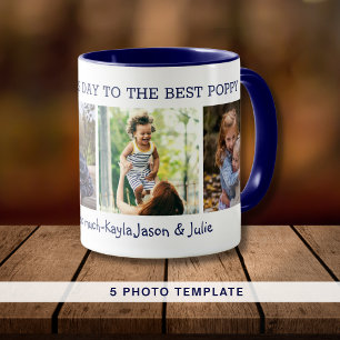 Best Poppy Happy Father's Day 4 Photo Collage Blue Mug