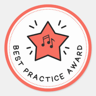 Best Practice Award Music Notes Red Teacher Classic Round Sticker