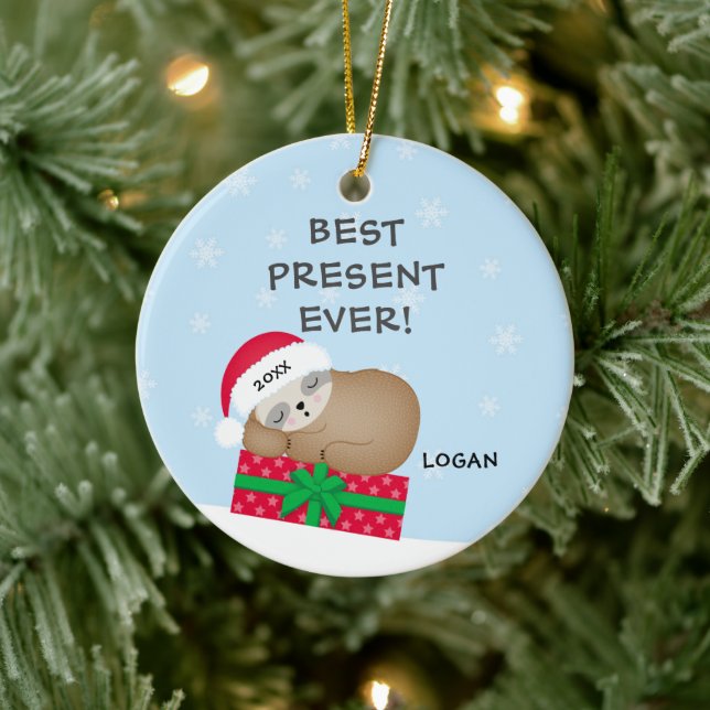 Best Present Ever Sloth Baby's First Christmas Ceramic Tree Decoration (Tree)