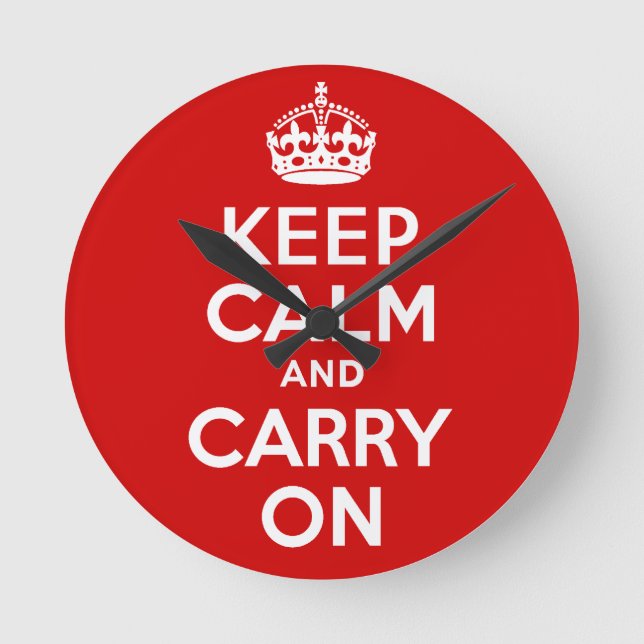 Best Price Authentic Keep Calm And Carry On Red Round Clock (Front)