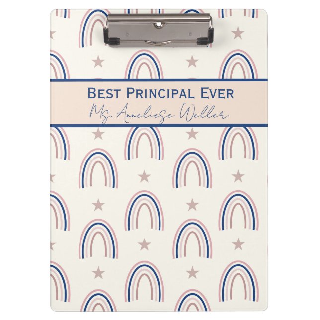 Best Principal Ever Personalized Boho Rainbow Clipboard (Front)