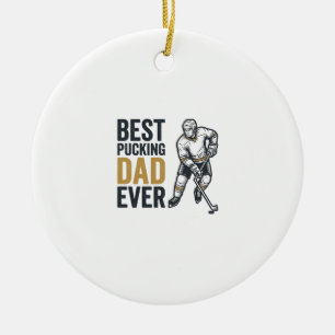 Best Pucking Dad Ever Hockey Dad Shirt Design_1 Ceramic Tree Decoration