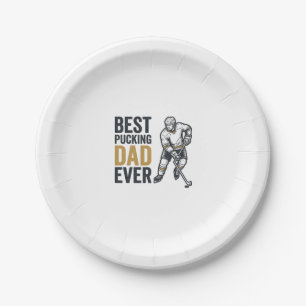 Best Pucking Dad Ever Hockey Dad Shirt Design_1 Paper Plate
