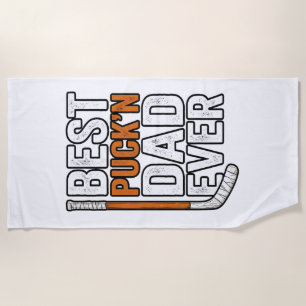 Best Puck'n Dad Ever Hockey Father Vector Design_1 Beach Towel