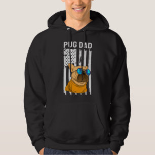 Best Pug Dad Ever American Flag Sunglasses Cute Pu Hoodie