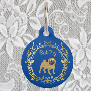 Best Pug Day of Wedding Special Design on Blue Pet Tag