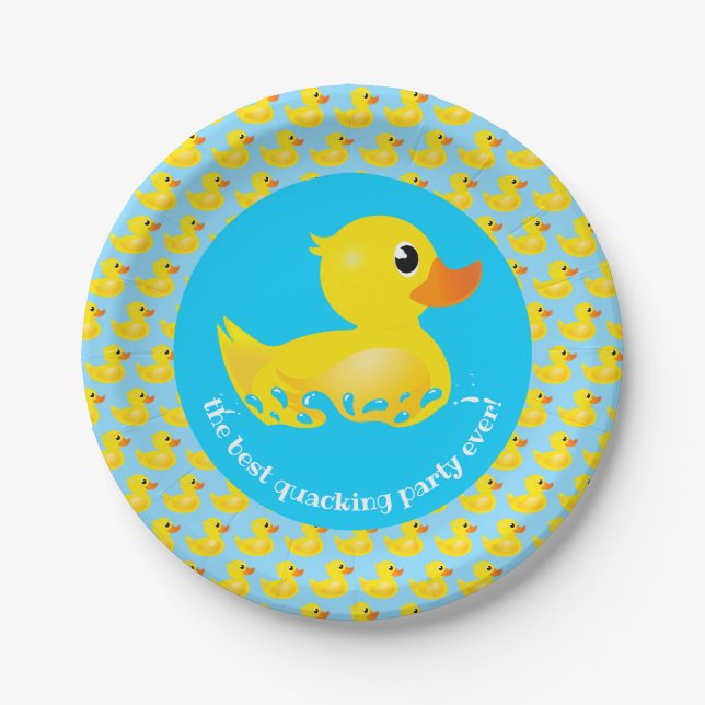 'Best Quacking Party Ever' Cute Yellow Rubber Duck Paper Plate (Front)