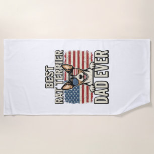 Best Rat Terrier Dad Ever Patriotic Dog Shirt Desi Beach Towel