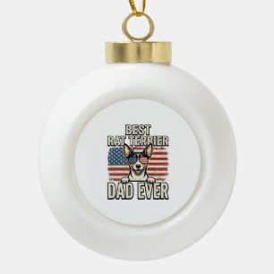 Best Rat Terrier Dad Ever Patriotic Dog Shirt Desi Ceramic Ball Christmas Ornament