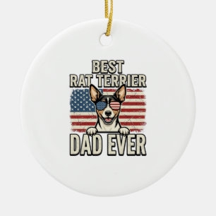 Best Rat Terrier Dad Ever Patriotic Dog Shirt Desi Ceramic Tree Decoration
