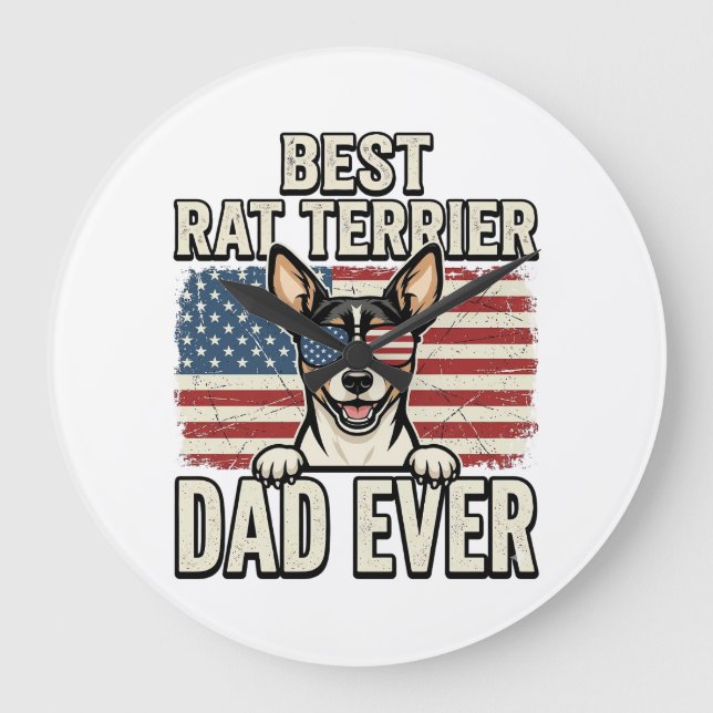 Best Rat Terrier Dad Ever Patriotic Dog Shirt Desi Large Clock (Front)