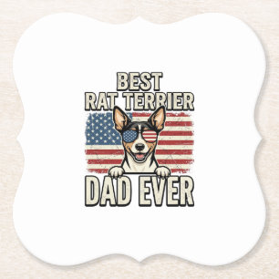 Best Rat Terrier Dad Ever Patriotic Dog Shirt Desi Paper Coaster