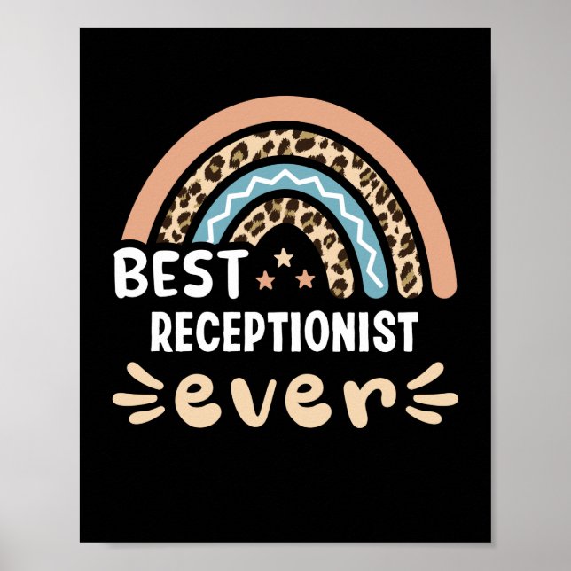 Best Receptionist ever Leopard Rainbow Gift Mom Poster (Front)