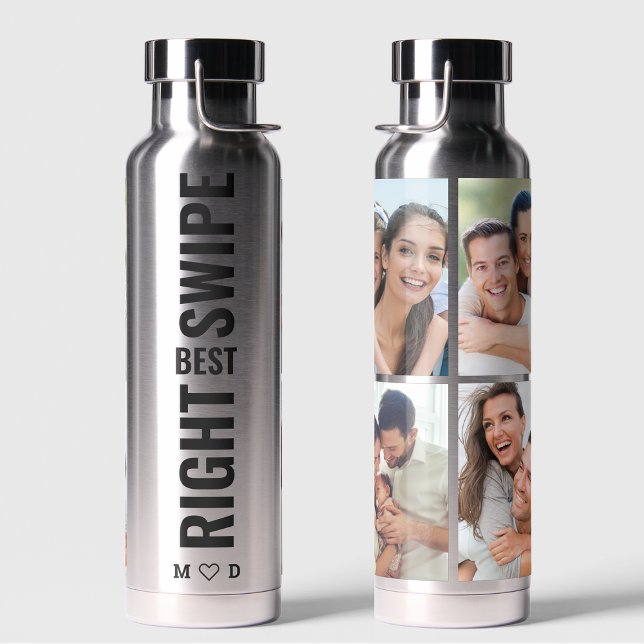 Best Right Swipe Photo Collage Valentines Day Gift Water Bottle (Creator Uploaded)