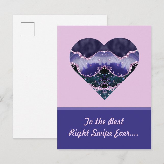Best Right Swipe Purple Watercolor Heart Valentine Postcard (Front/Back)