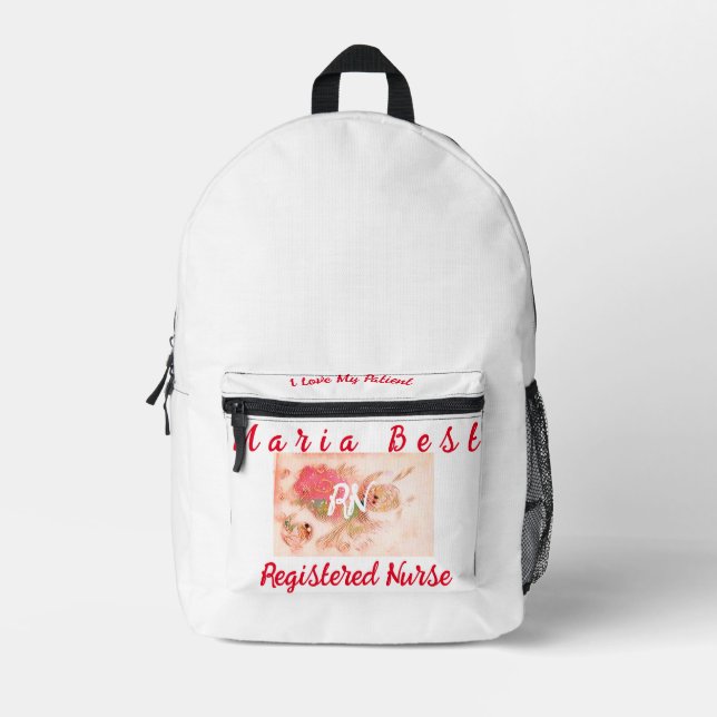 Best RN Registered Nurses First Aid White Printed Backpack (Front)