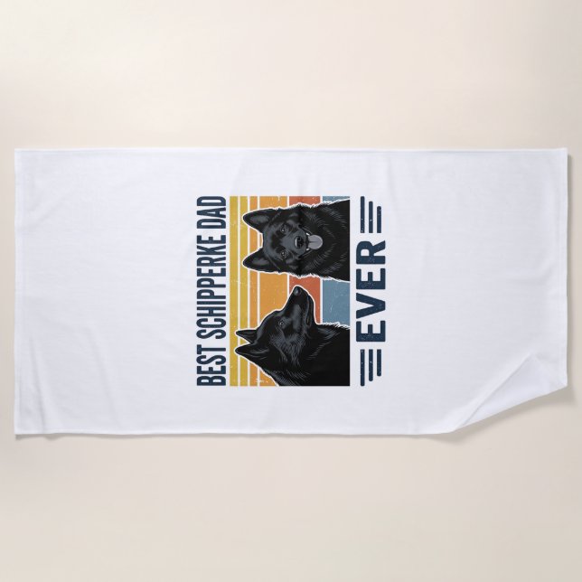 Best Schipperke Dad Ever Retro Dog Vector Design_1 Beach Towel (Front)