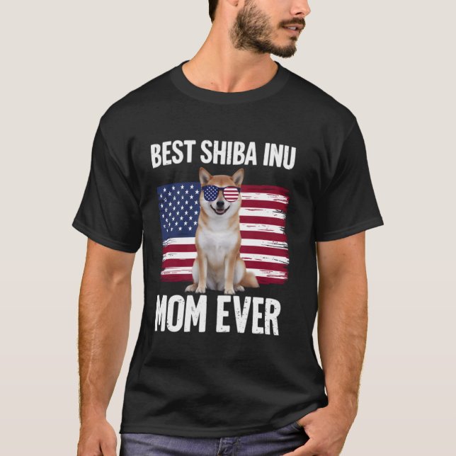Best Shiba Inu Mum Ever 4th of July Patriotic Dog T-Shirt (Front)