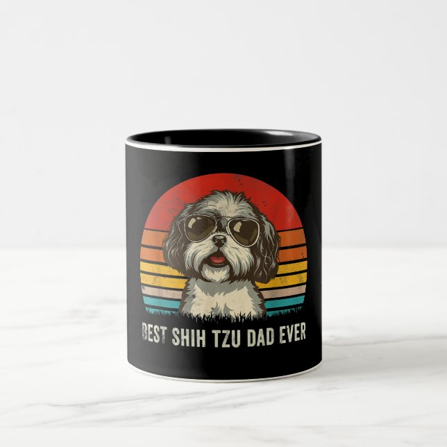 Best Shih Tzu Dad Ever Funny Shih Tzu Dad Gif Two-Tone Coffee Mug (Center)