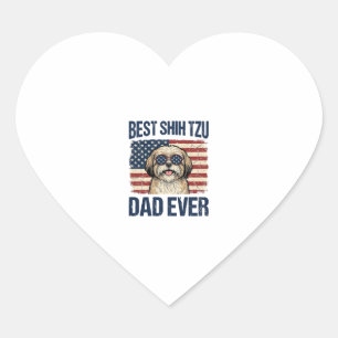 Best Shih Tzu Dad Ever Patriotic Dog Heart Sticker