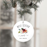 Best Sister Ever | Burgundy Boho Floral Photo Ornament<br><div class="desc">This trendy and stylish Christmas ornament says "best sister ever" in rustic,  handwritten script and features a watercolor bouquet of boho flowers in shades of marsala,  orange,  and white for a holiday gift your sister will love. Add your personal photo to the back.</div>