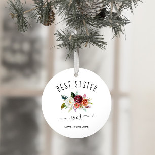 Best Sister Ever   Burgundy Boho Floral Photo Ornament