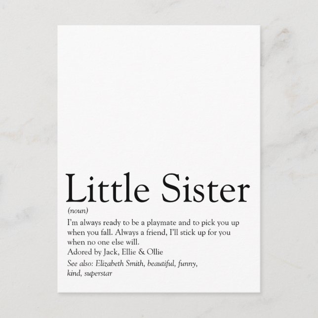 Best Sister Ever Definition Fun Modern Postcard (Front)