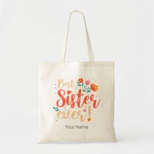 Best Sister Ever Floral Vintage Girls Retro Design Tote Bag