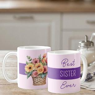 Best sister ever gerbera flowers purple coffee mug