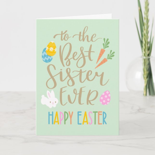 Best Sister Ever Happy Easter Typography Card (Front)