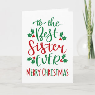 Best Sister Ever Merry Christmas Typography Card